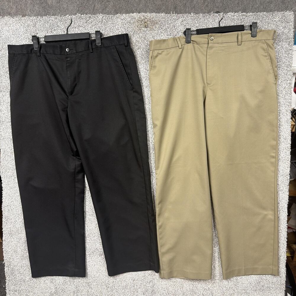 Van Heusen Traveler Dress Pants Mens 40x29 Black Khaki 2 Pair Lot Office Travel